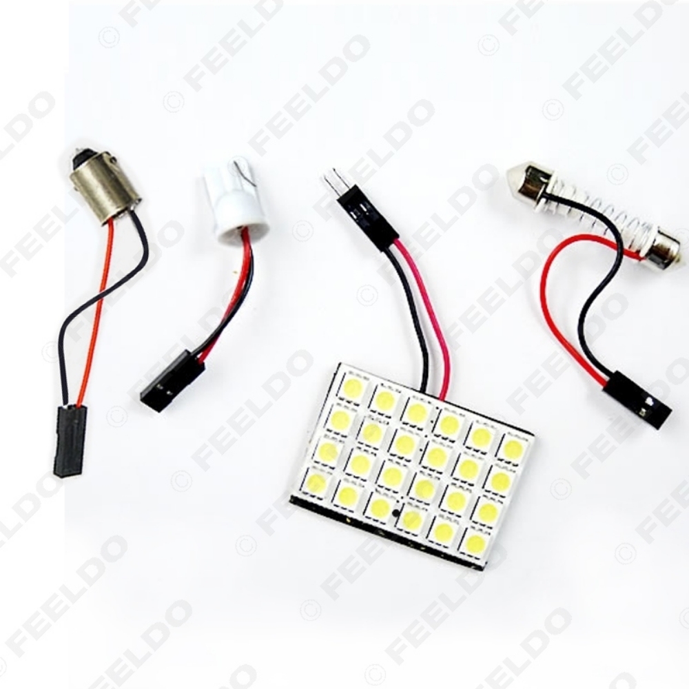Picture of White Car 24SMD 5050 3-Chips LED Panel Dome Light with T10/BA9S/Festoon Adapters Dome Bulbs