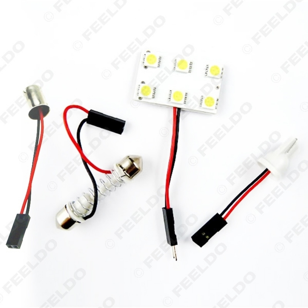 Picture of White 6SMD 5050 3-Chips Car LED Light Panel with T10/BA9S/Festoon Adapters Dome Bulb Lamp