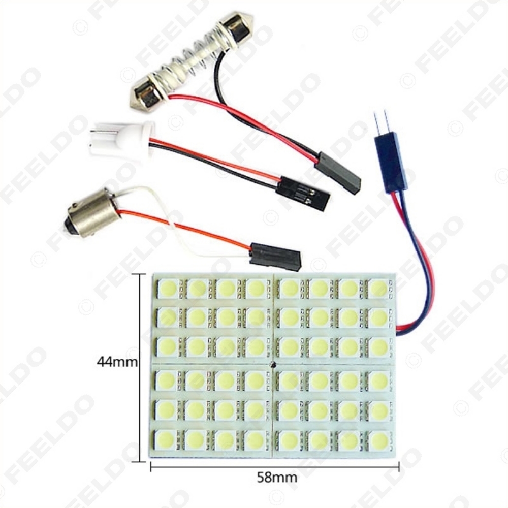 Picture of 1Set White 48SMD 5050 Chip Car LED Light with 3 Adapters T10/BA9S/Festoon Dome Bulbs