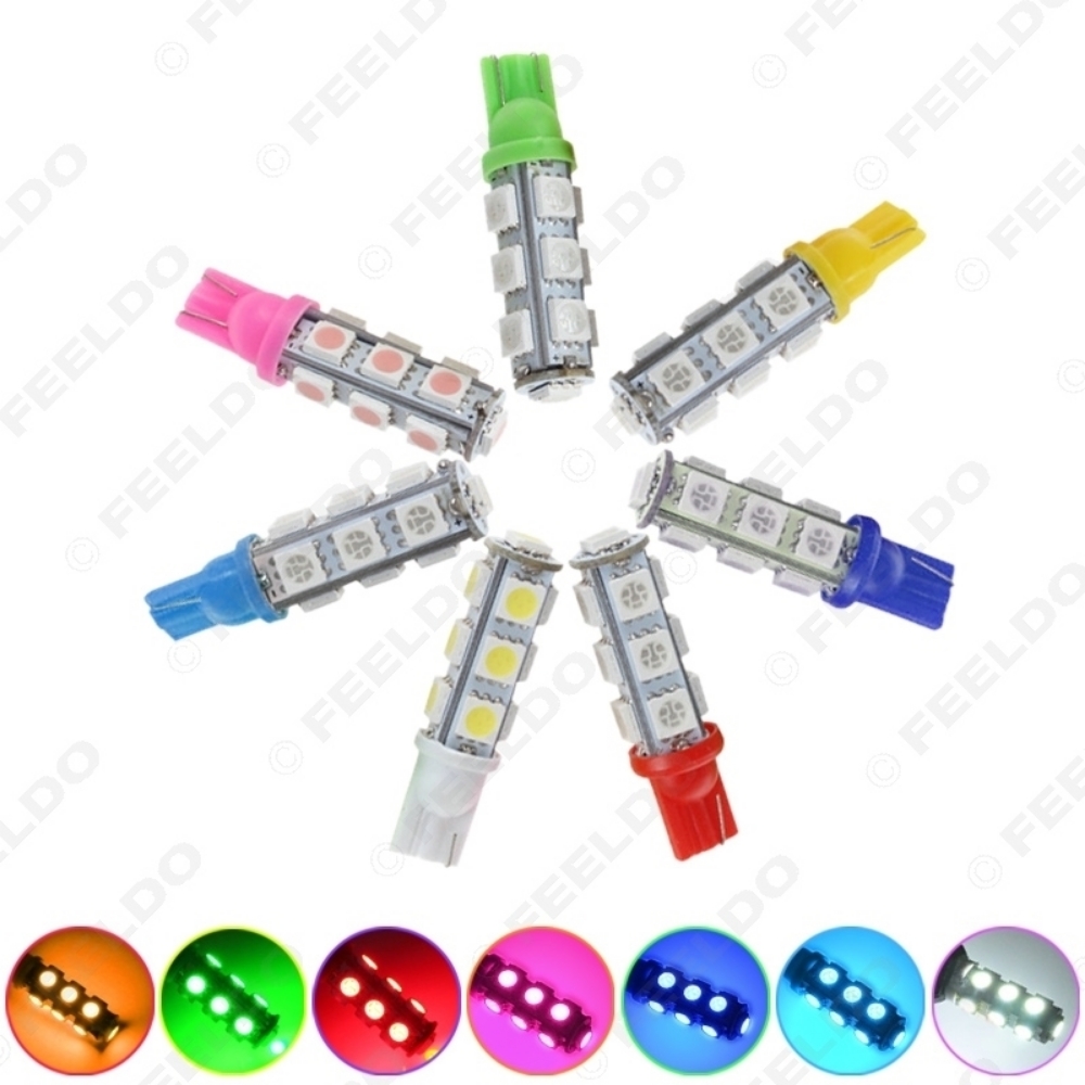 Picture of 1PC Super Bright Car/Auto T10 194 168 W5W 5050 Chip 13SMD Wedge Car LED Light Bulbs 7-Color