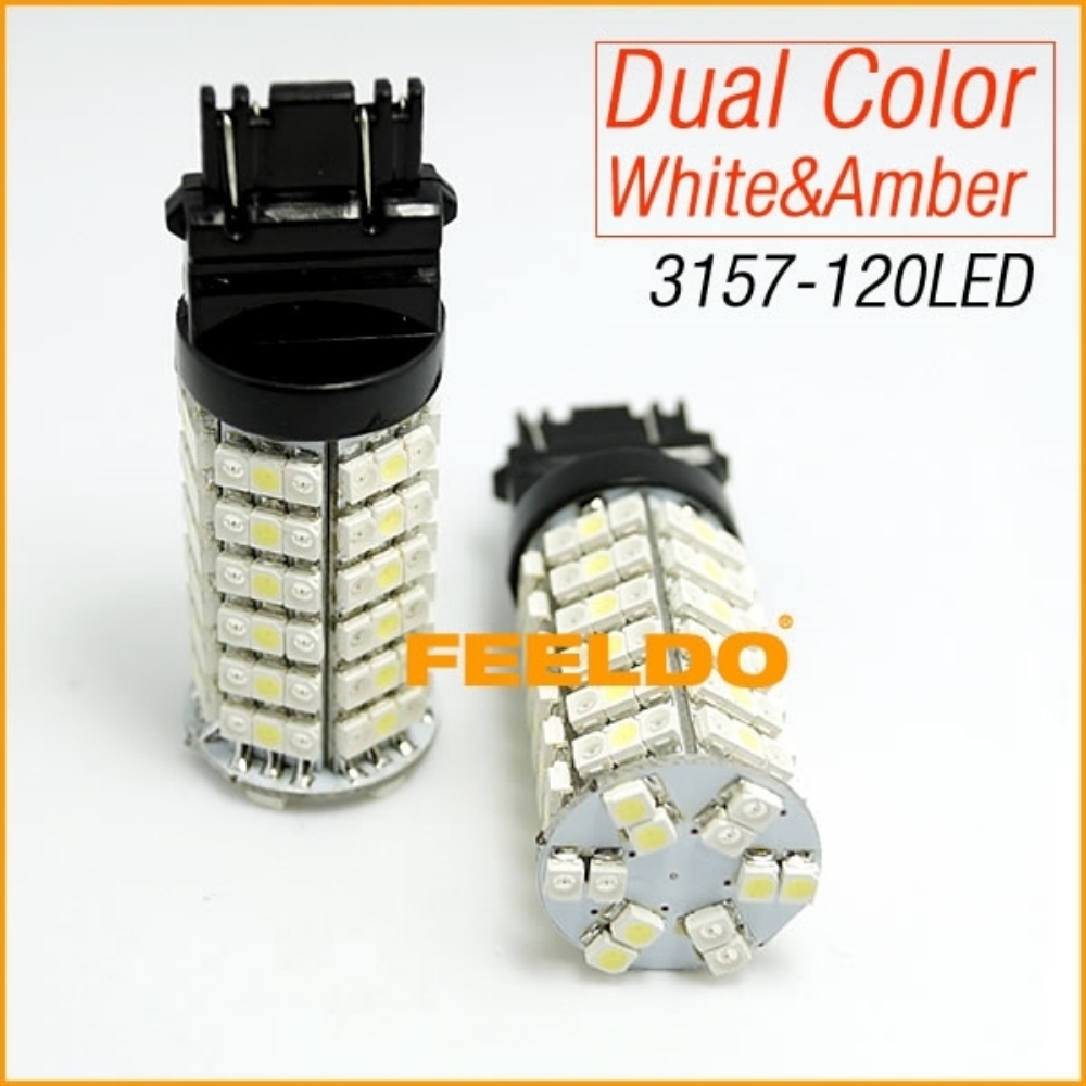 Picture of 1pcs T25/3157/3057/3457/4157 120SMD-1210 White/Amber Yellow Dual Color LED Turn Signal Light Bulbs
