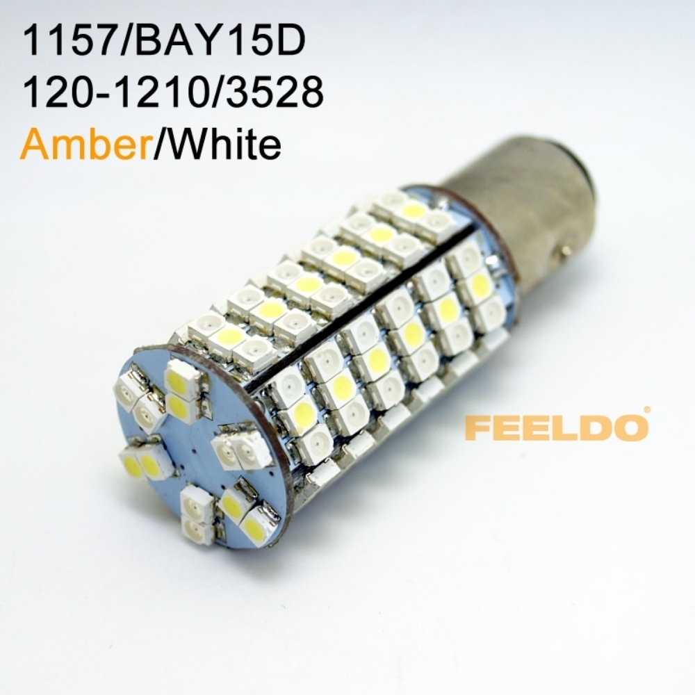 Picture of 1Pcs 1157/BAY15d 120SMD-1210/3528 White/Amber Yellow Dual Color LED Light Bulbs