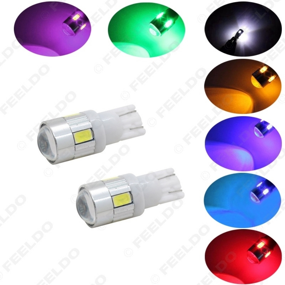 Picture of 1pcs Car DC12V T10 194/168 Wedge 6-SMD 5630 LED Light Bulb With Lens 7-Color