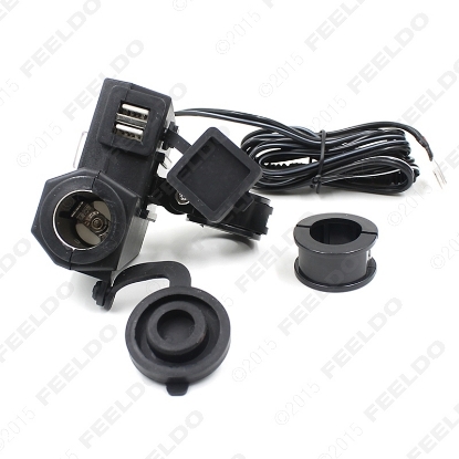 Picture of 1pcs Intelligent waterproof 5 V / 2.1A Dual USB output motorcycle handlebar clamp Power Adapter Charger with USB charging socket cigarette