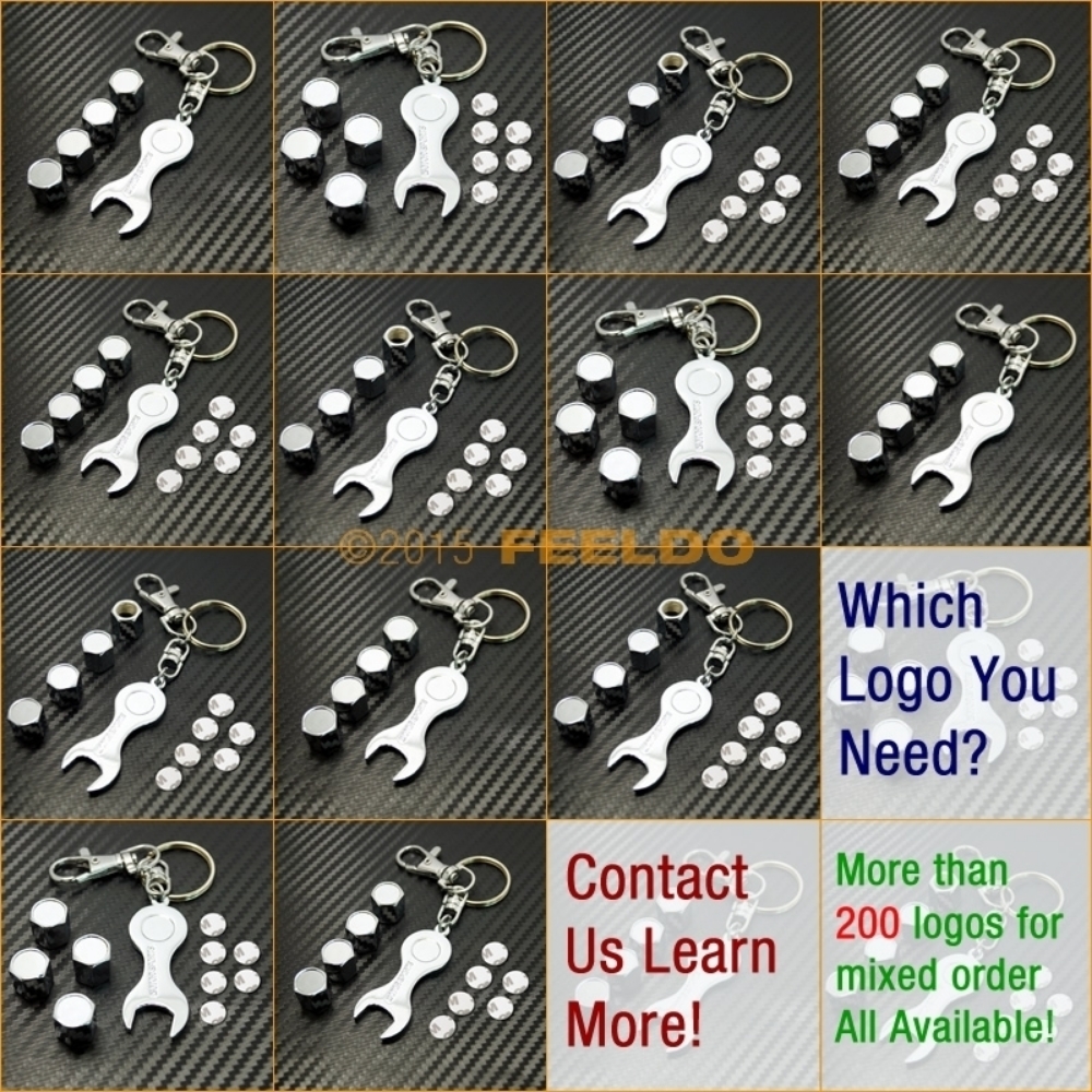Picture of Car Chrome Zinc Alloy Tyre Valve Caps  Wrench Keychain  Mix Order