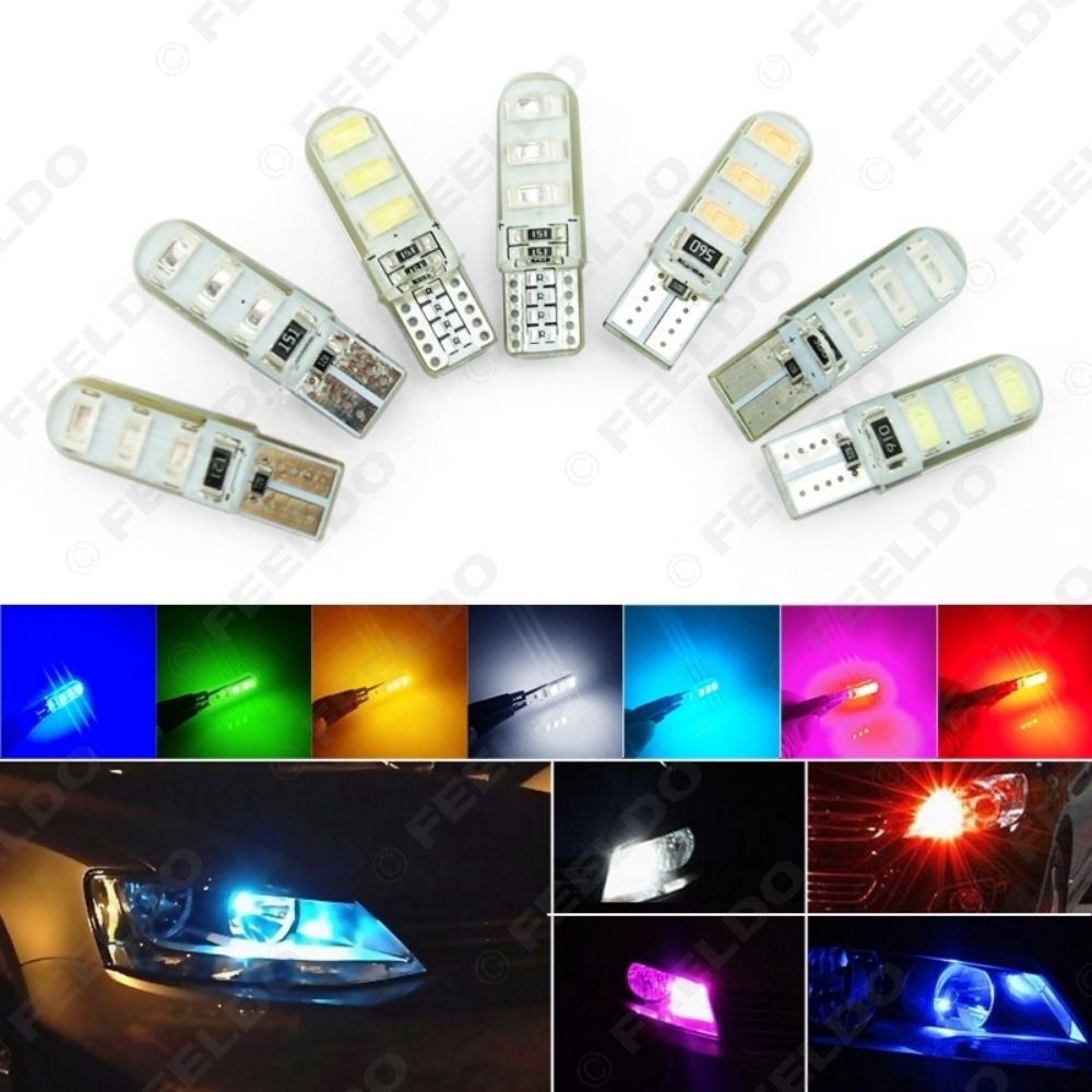 Picture of 1pcs Car T10 194 501 W5W 5730 6SMD Silicone LED Side License Plate Light Wedge Lamp 7-Color