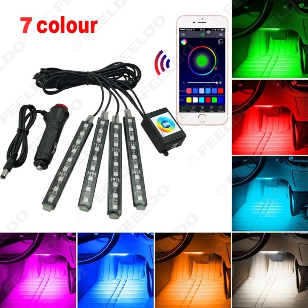 Picture of 4pcs/set Car Blutooth APP Intelligent Control Decorative LED Atmosphere Neon Light RGB Car Interior Footwell Light