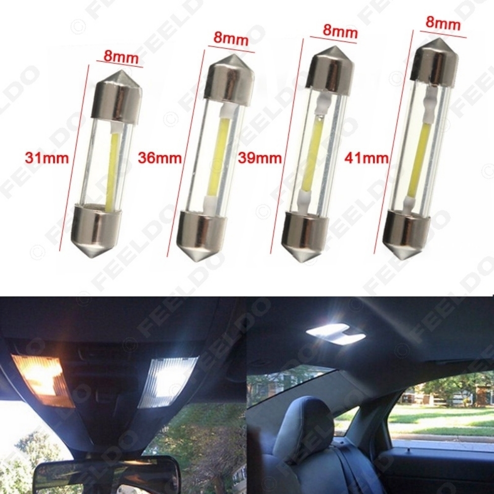 Picture of 1pc White Car Arrival Durable COB LED Chips C5W 31/36/39/41mm Car Interior Glass Lens Festoon Dome Reading Light