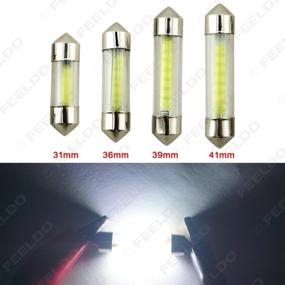 Picture of 1PC White Car Interior Glass Lens Case C5W Festoon Dome COB 12 Chips LED Light 31/36/39/41mm Reading Light DC12V