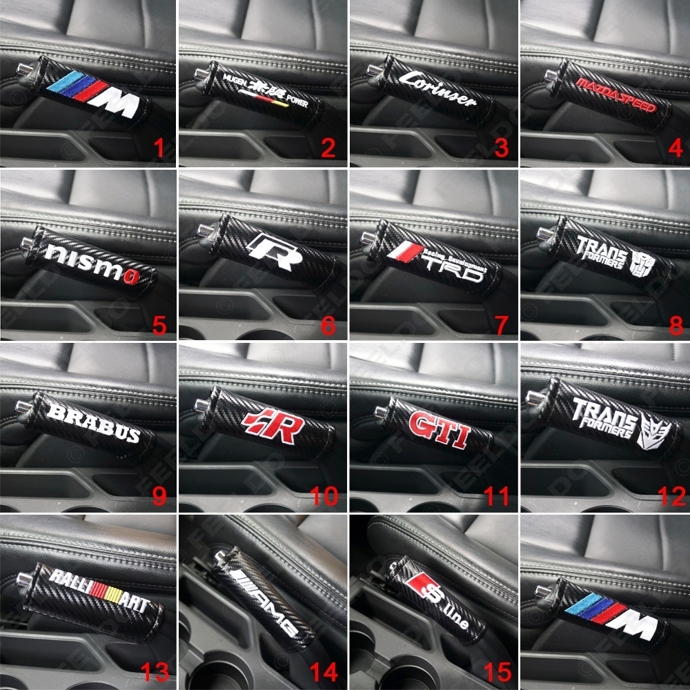 Picture of Car Black PU Carbon Fiber Texture Style Parking Hand Brake Cover Pad For Mix Order