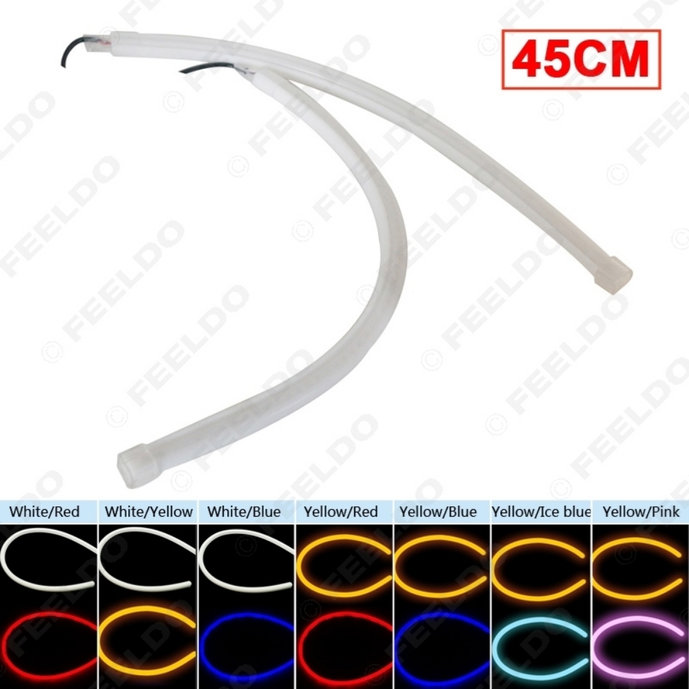 Picture of 1pcs 45cm 7-Dual Color Switchback Flexible Strip Daytime Running Light DRL With Turn Signal Light