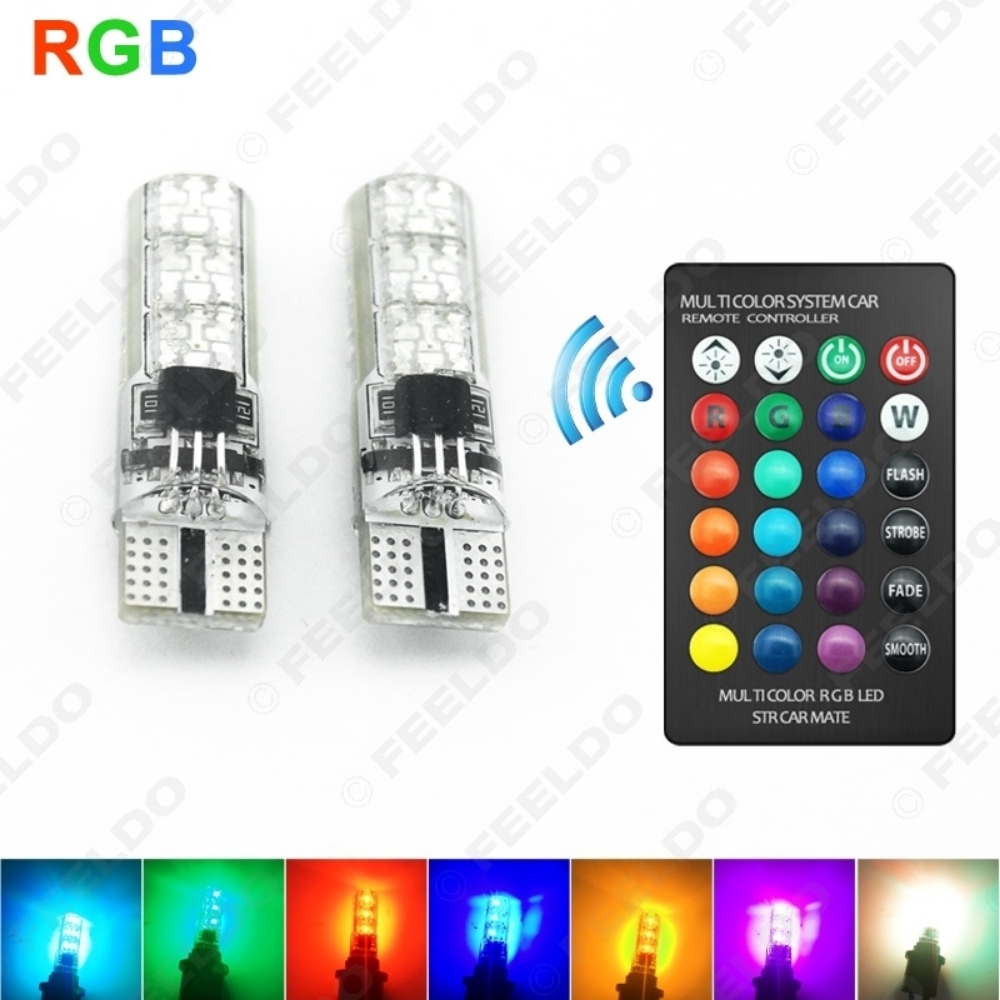 Picture of 2pcs Remote Control Car T10 5050 6LED RGB Clearance LED Light Silica Gel Reading Light Bulb Interior Lamps