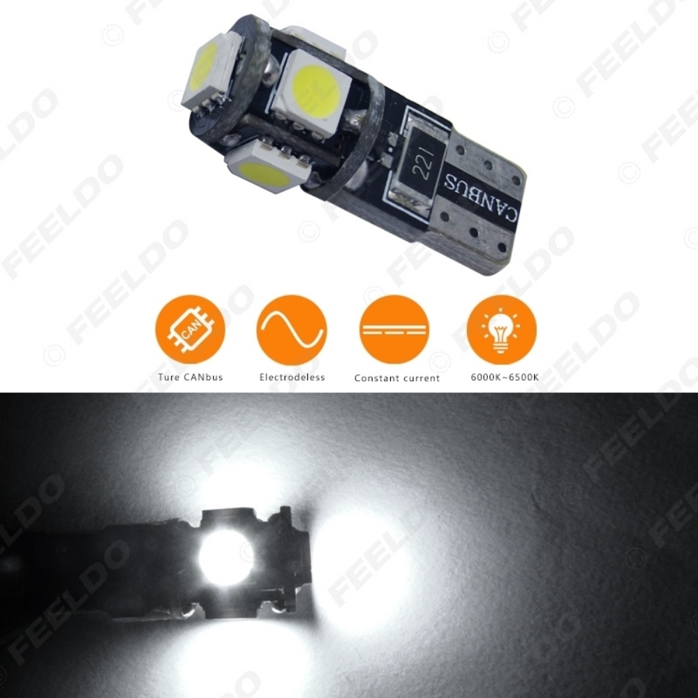 Picture of 1pcs DC12V~18V 6000~6500K White 5SMD 5050 T10 Wedge Lens LED Light Bulb With CANbus/Electrodeless/Constant Current