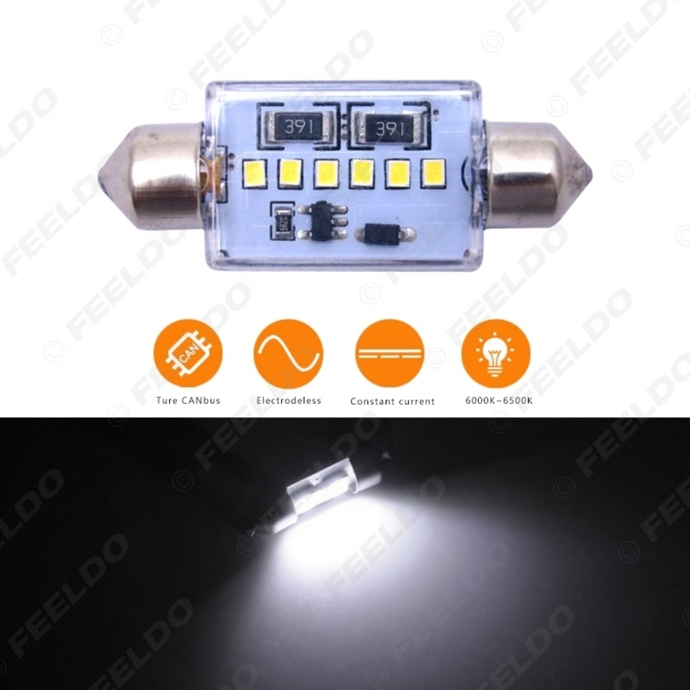 Picture of 1pcs DC9V-16V 36mm/39mm 6000~6500K White 6-2016SMD Festoon LED Light Bulb CANbus/Electrodeless/Constant Current