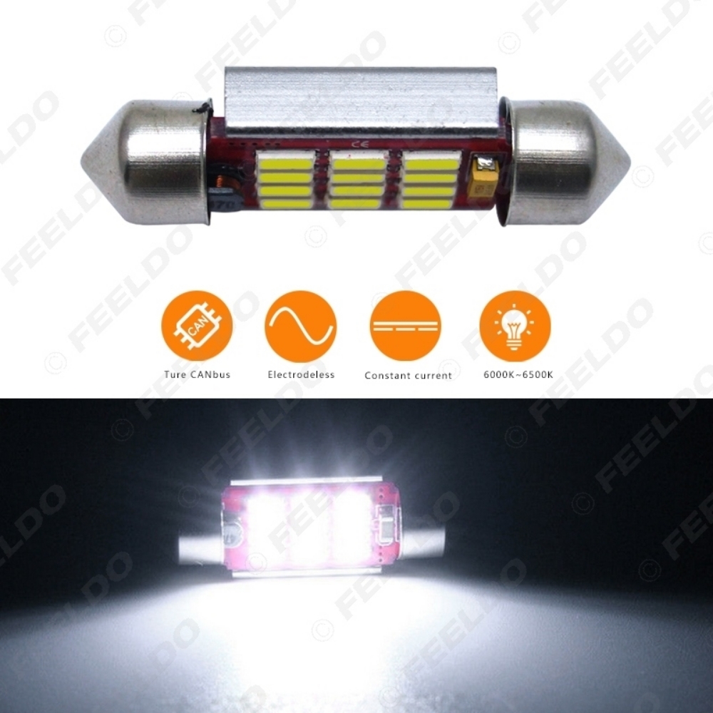 Picture of 1pcs DC12V~14.5V 36mm 6000~6500K White 12SMD 4014 Festoon LED Light Bulb With CANbus/Electrodeless/Constant Current