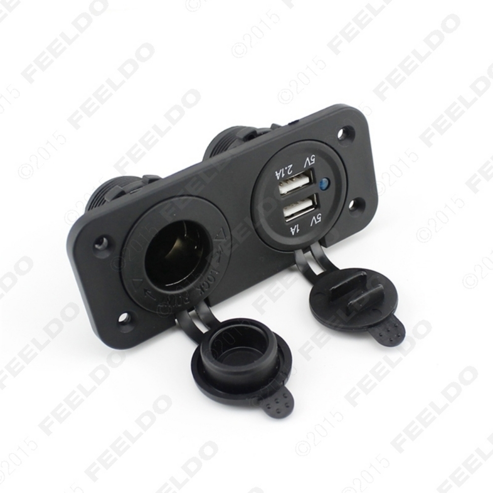 Picture of Dual USB Motorcycle Car Center Stack Cigarette Lighter Socket Splitter Charger Power Adapter Outlet