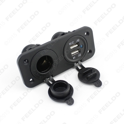 Picture of Dual USB Motorcycle Car Center Stack Cigarette Lighter Socket Splitter Charger Power Adapter Outlet