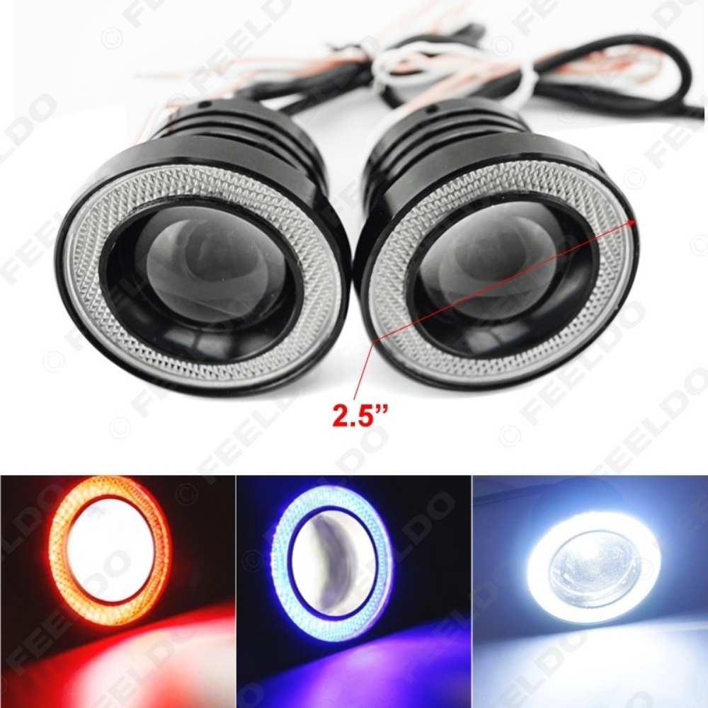 Picture of 2pcs/lot 2.5" 30W Car Projector Lens Fog Light With COB Angel Eyes Daytime Running Light DRL Headlight