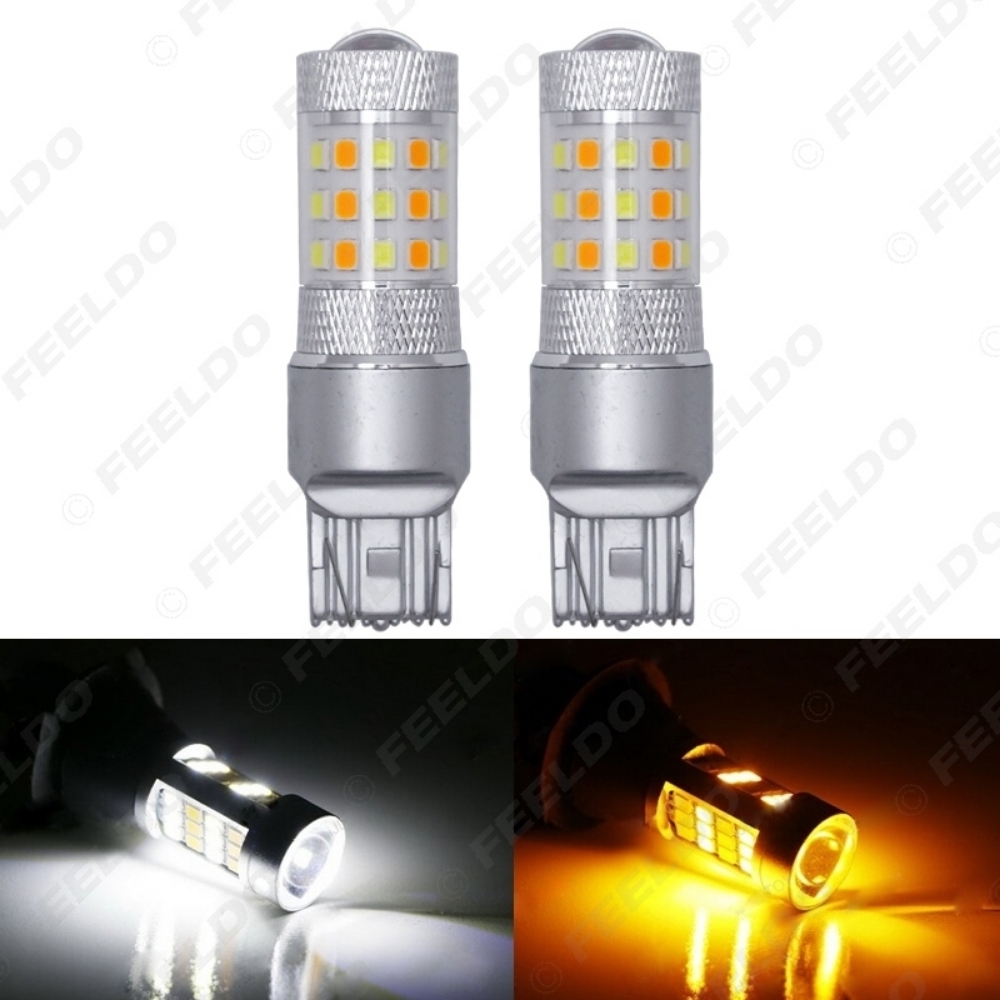 Picture of 1pcs Xenon White/Amber No Hyper Flash 7443 2835 Chip 42SMD Switchback LED Bulbs For Front Turn Signal Lights