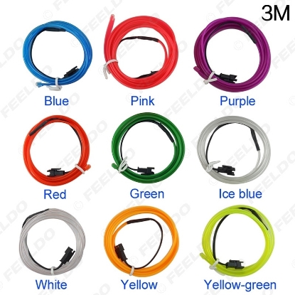 Picture of 3M Car Decoration Flexible Moulding EL Neon Glow Lighting Rope Strip With Fin And Cigar/Cigarette Lighter 9-color
