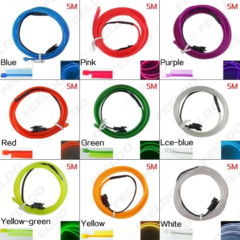 Picture of 5M Car Decoration Flexible Moulding EL Neon Glow Lighting Rope Strip With Fin And Cigar Lighter 9-color