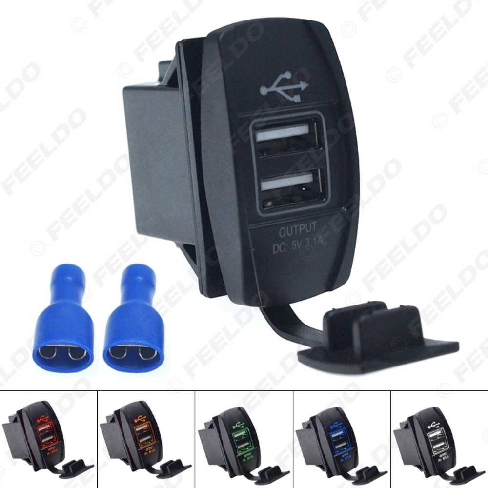 Picture of Car 12V-24V 3.1A Dual USB Socket Charger Power Adapter Truck ATV Boat USB Cigarette Lighter Adapter Outlet 2 Ports
