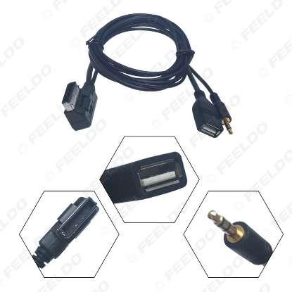 Picture of Car Audio Music 3.5mm AUX Cable AMI/MDI/MMI Interface USB+Charger For Audi Volkswagen Wire Adapter