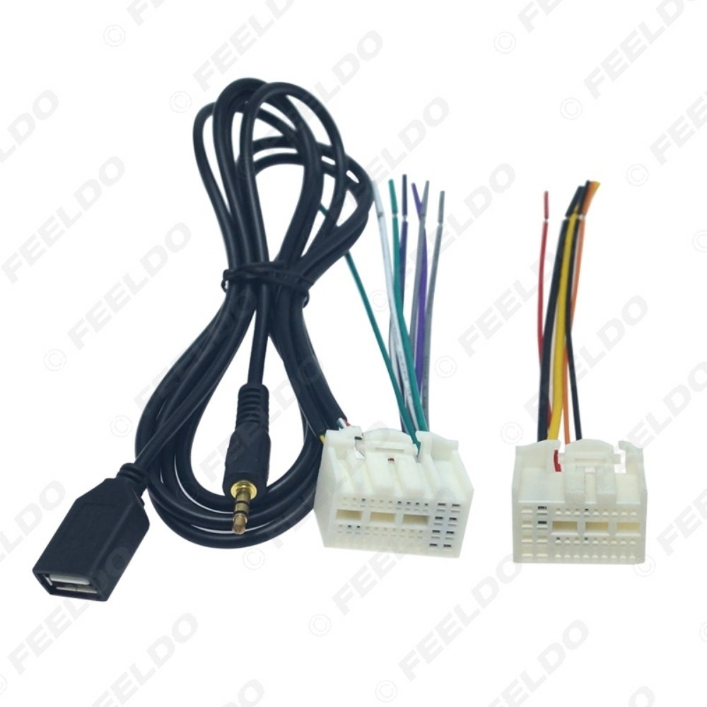 Picture of Car Stereo Radio Wiring Harness Adapter with AUX(3.5mm)/USB Connector Plug For KIA K2/K3/K4/Elantra/Mistra/Tucson