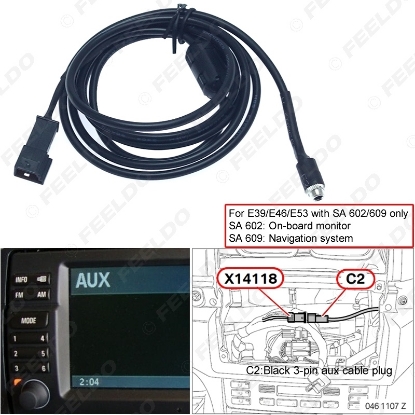 Picture of 3.5mm Female Connector To 3-Pin AUX Connector Wiring Harness For BMW E39/E46/E53 With Navigation System(SA 602/609)