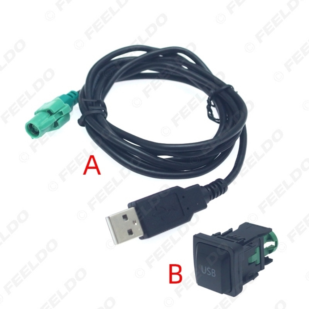 Picture of Car Round 4Pin USB Plug To USB Jack Adapter Cable With Cover Switch Button For Volkswagen Car Armrest Position