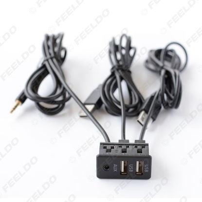 Picture of Car Universal AUX IN Flush Mount Cable Double USB Sockets 3.5mm Male Jack Mounting Modified AUX Cable Adapter