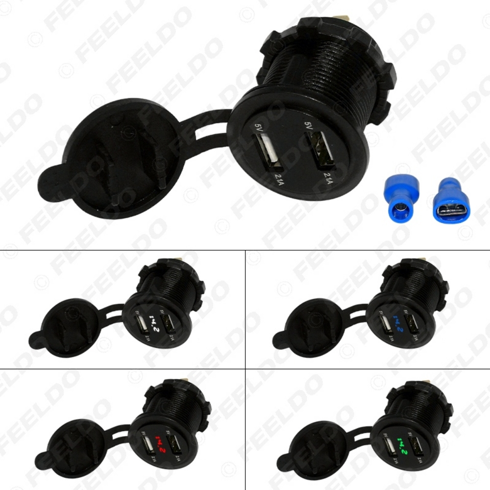 Picture of Car 2.1A/2.1A Dual USB Power Charger Socket Adapter Auto Cigarette Lighter with LED Digital Display Voltmeter