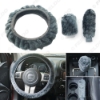 Picture of Car 3pcs Set Winter Soft Plush Gear Shift Cover Hand Brake Grips Cover Steering Wheel Cover