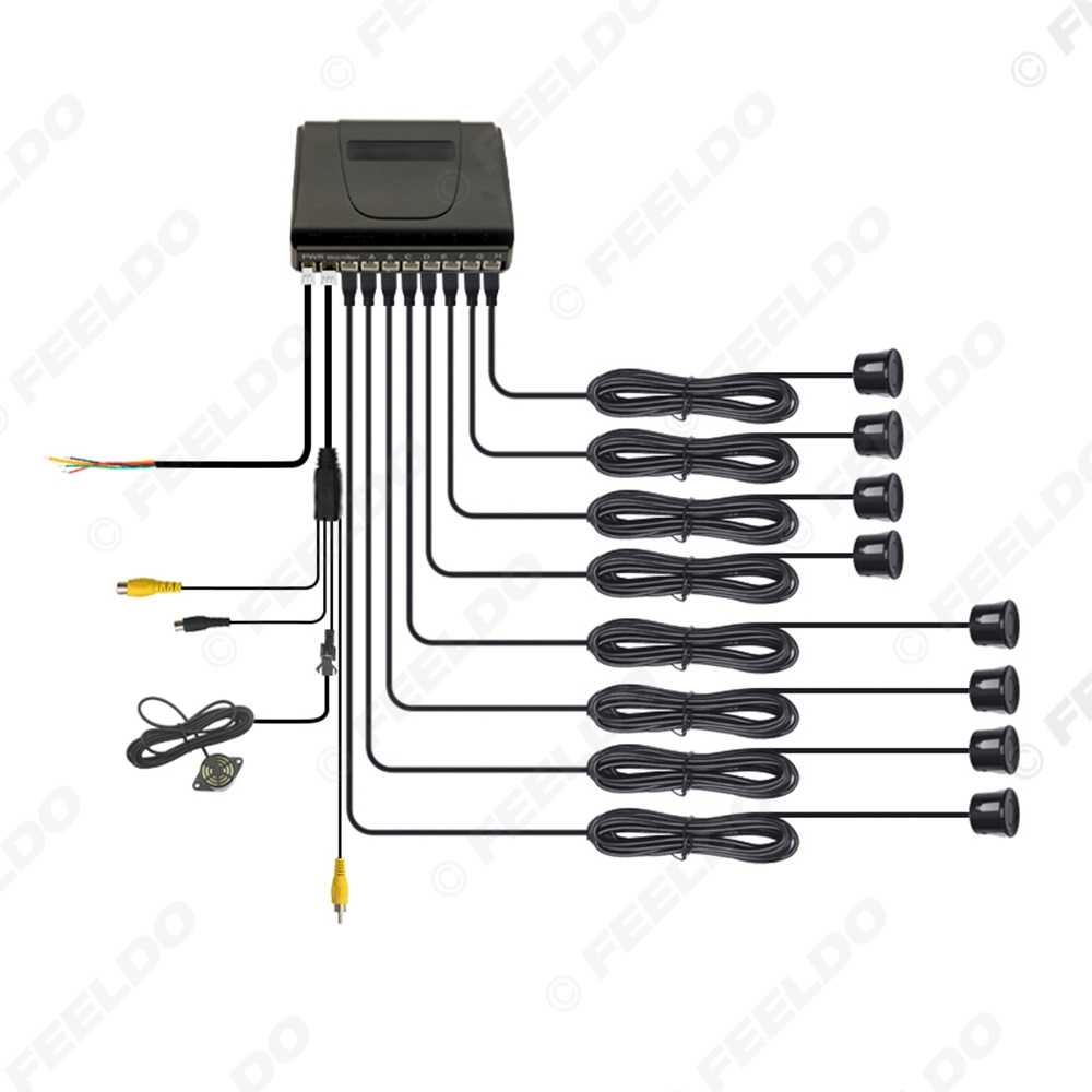 Picture of Car 8 Sensors Dual Front/Back Rear View Visual Video Parking Sensor Backup Radar System Kit