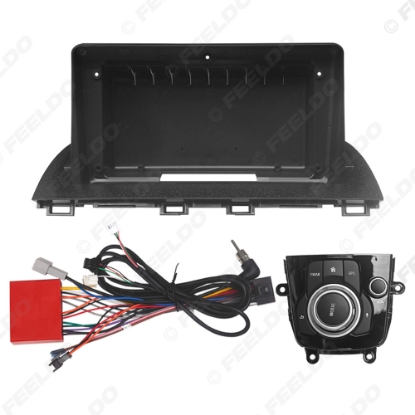 Picture of Car 9" Big Screen Head Unit Fascia Panel Frame With Console Multimedia Controller Knob CANbus Adapter For Mazda3/Axela 14-19